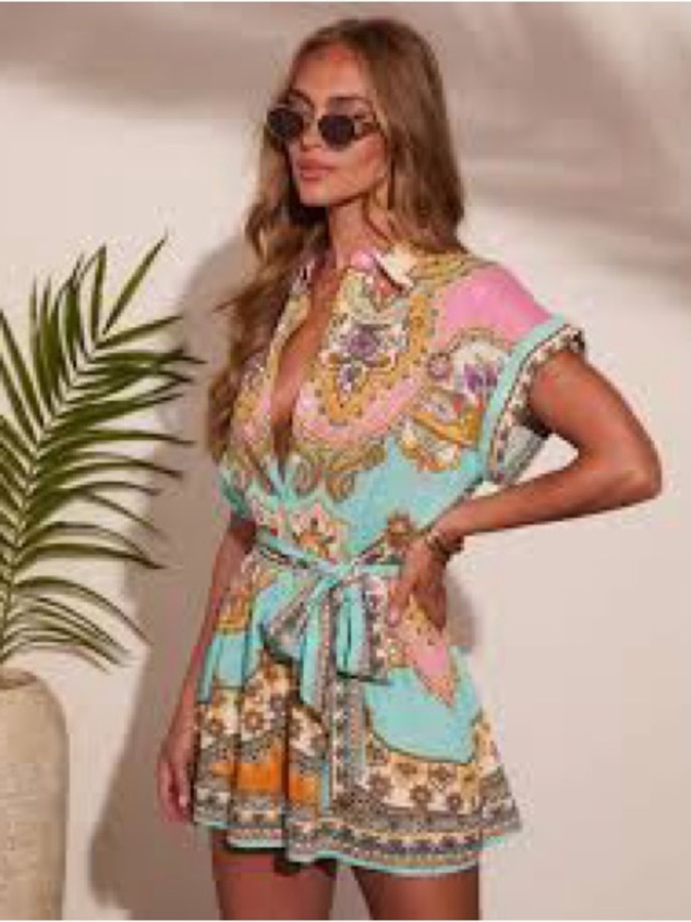 Vici Paisley Belted romper